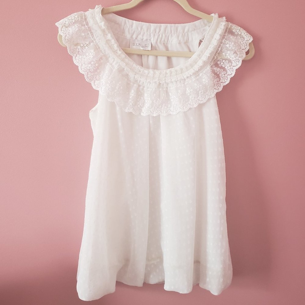 Geri C white lace layers polka dots peasant top